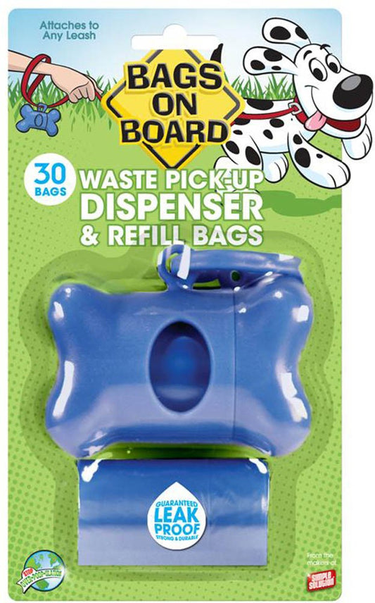 Bags on Board Bone Waste Pick-up Bag Dispenser with Dookie Dock Blue 1ea/2 Rolls Of 15 Pet Waste Bags, 9 In X 14 in