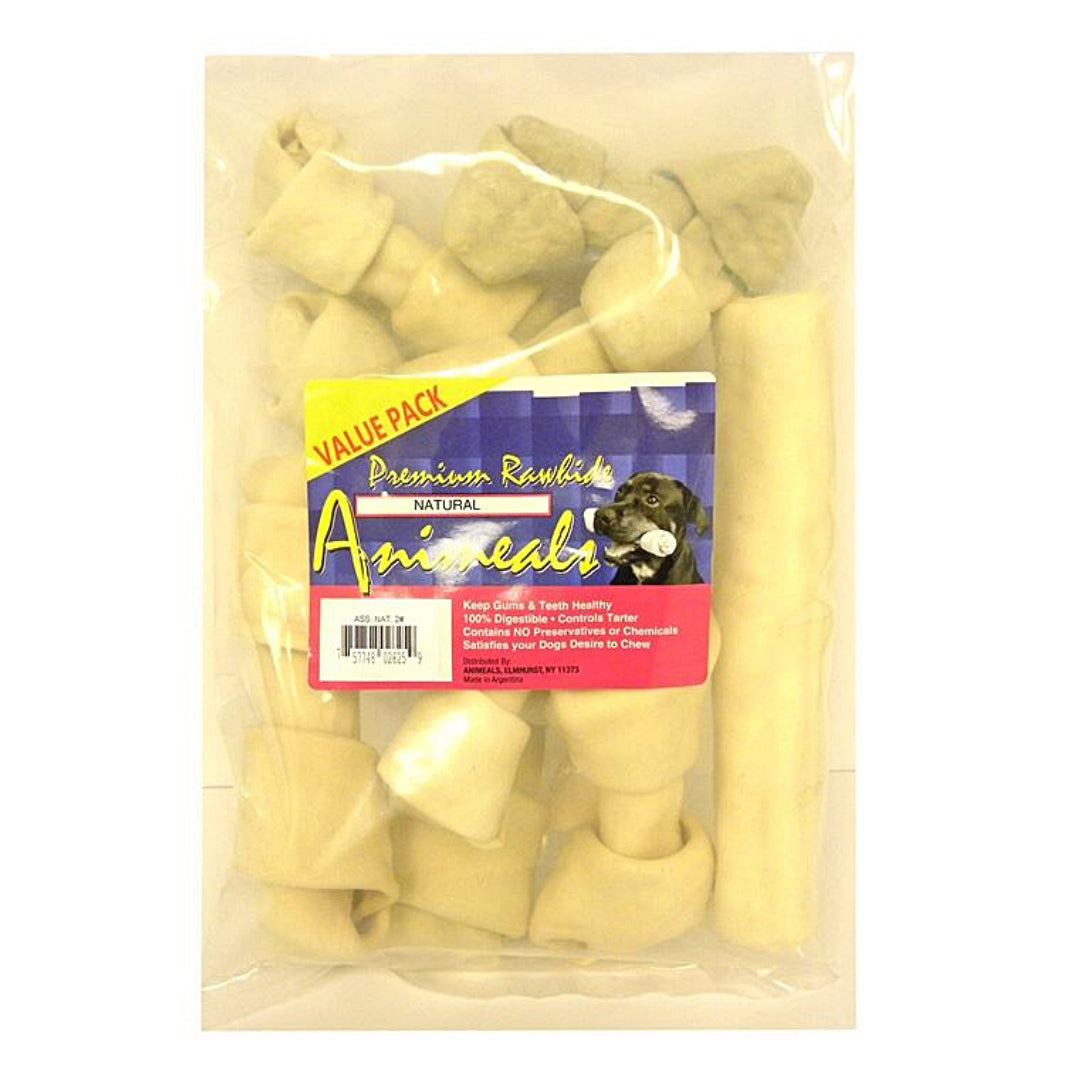 Animeal Assort Natural Medium 2Lb Bag Rawhide Valuepack