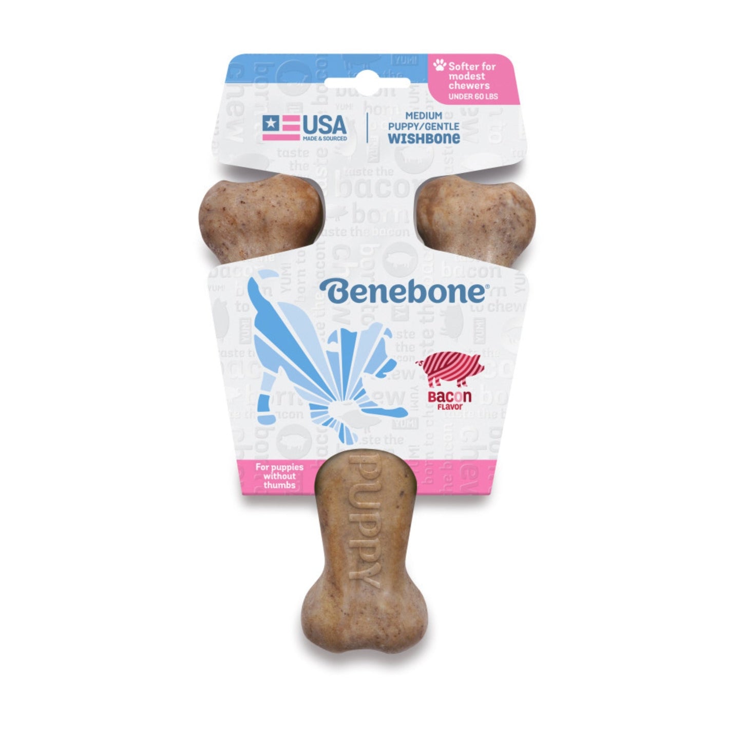 Benebone Puppy Wishbone Dog Chew Toy Bacon, 1ea/MD