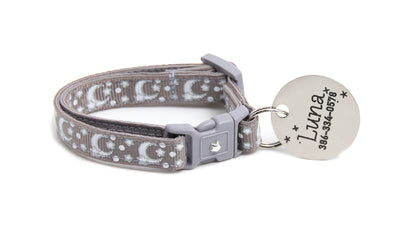 Silver Moons and Stars on Silver Cat Collar