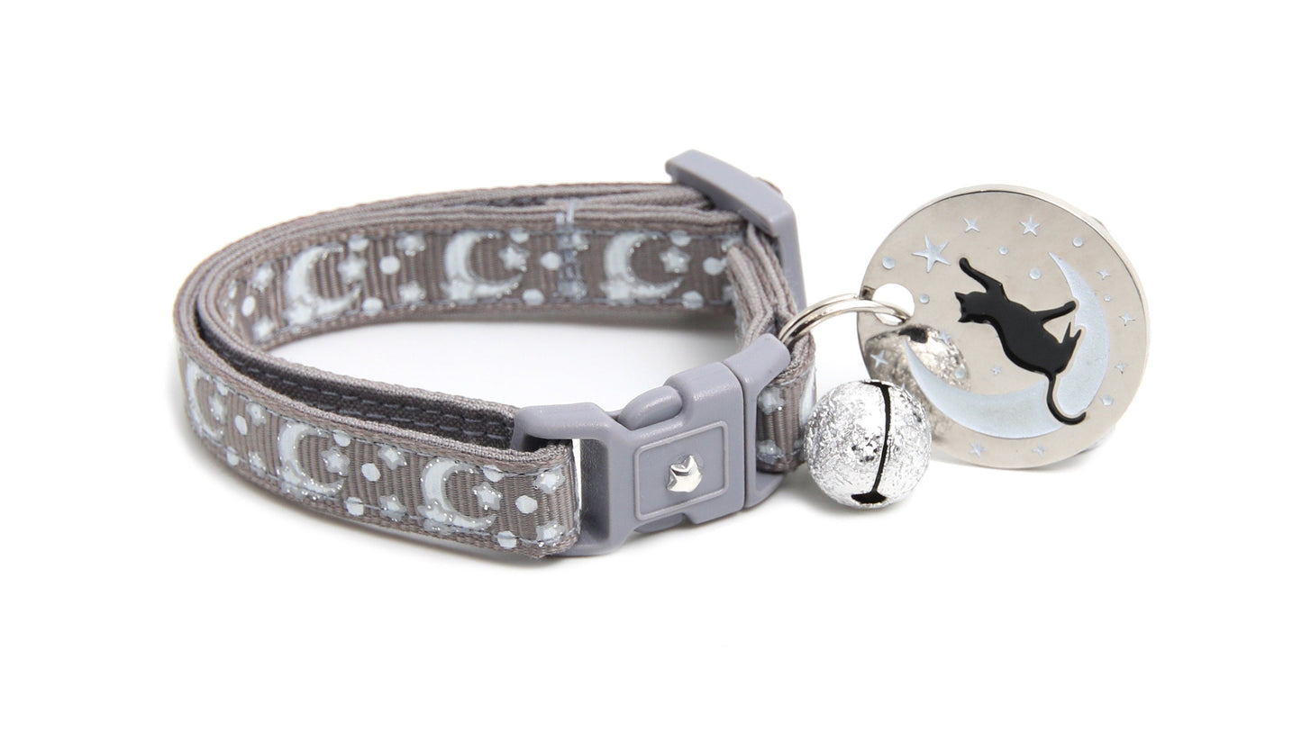 Silver Moons and Stars on Silver Cat Collar